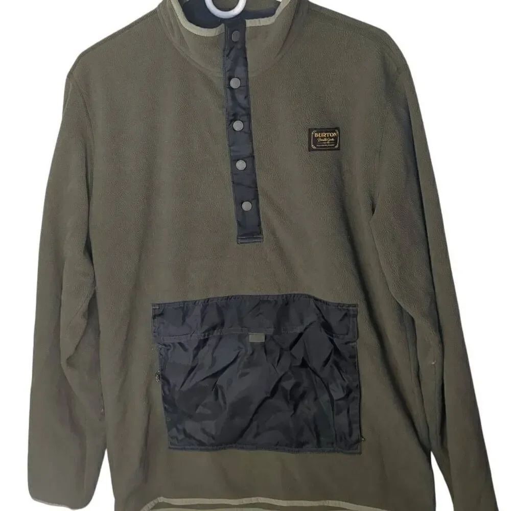 Burton Hearth Anorak Kangaroo Quarter Button Fleece Olive Camo Trim DryRide Swea